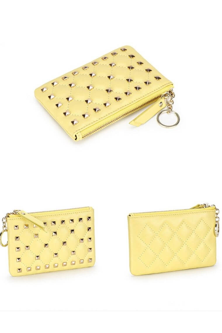 Yellow quilted leather slim wallet